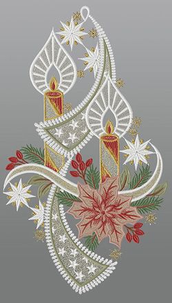 Fensterbild aus Plauener Spitze® - Kerzen mit Weihnachtsstern #1W mehrfarbig