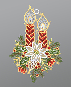 Fensterbild aus Plauener Spitze® - Weihnachtskerzen #1W mehrfarbig