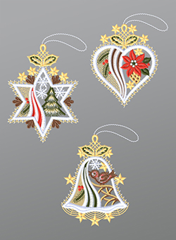 Fensterbilder aus Plauener Spitze® - 3er SET Winterzauber #1W mehrfarbig