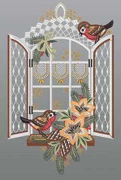 Fensterbild aus Plauener Spitze® - Herbstfenster #1W mehrfarbig