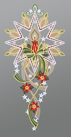 Fensterbild aus Plauener Spitze® - Weihnachtskerze mit Stern #1W mehrfarbig