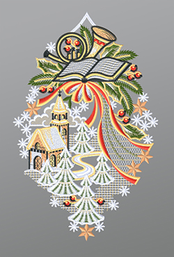 Fensterbild aus Plauener Spitze® - Musikalische Winterlandschaft #1W mehrfarbig