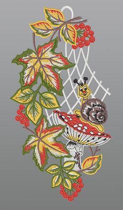Fensterbild aus Plauener Spitze® - Herbstlaub #1W mehrfarbig