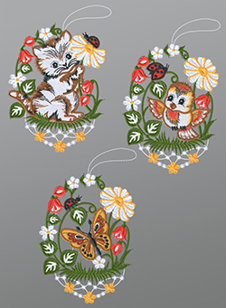 Fensterbilder aus Plauener Spitze® - 3er SET Tierisches Trio #1W mehrfarbig