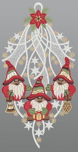 Fensterbild aus Plauener Spitze® - Lustige Weihnachtswichtel #1W mehrfarbig
