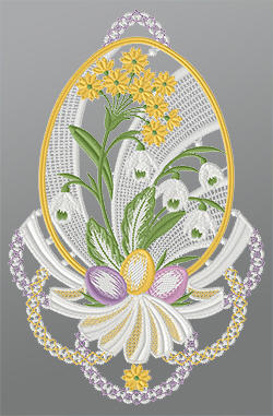 Fensterbild aus Plauener Spitze® - Osterei mit Maiglöckchen #1W mehrfarbig