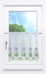 Scheibengardine aus Plauener Spitze - Krokus mit Schneeglöckchen