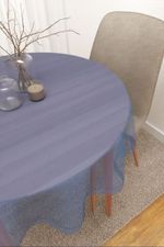 Vorschau Tischdecke rund von Lysel - Sangola #3J in reinweiss enzianblau